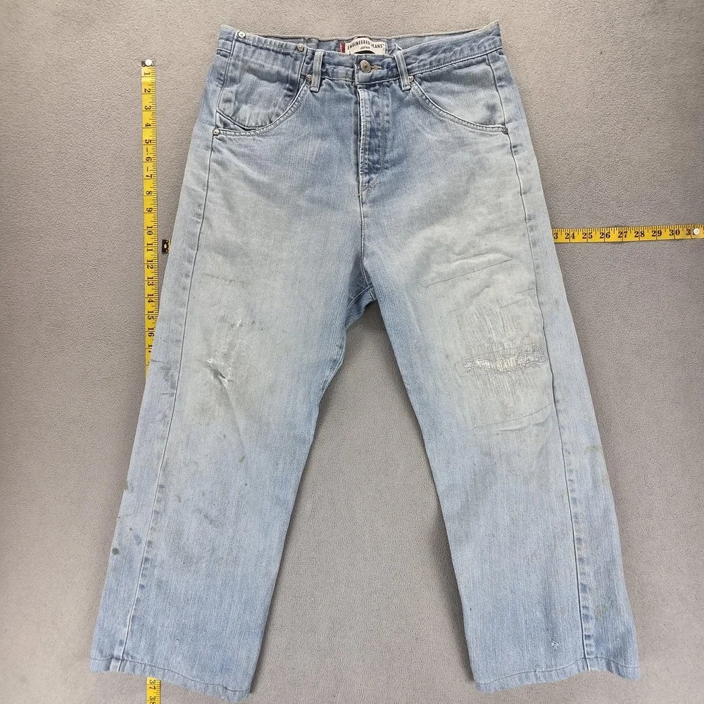 VTG Levis Engineered Jeans Mens Blue‎ Japan Twisted Altered Hem Flap Fits 30x26